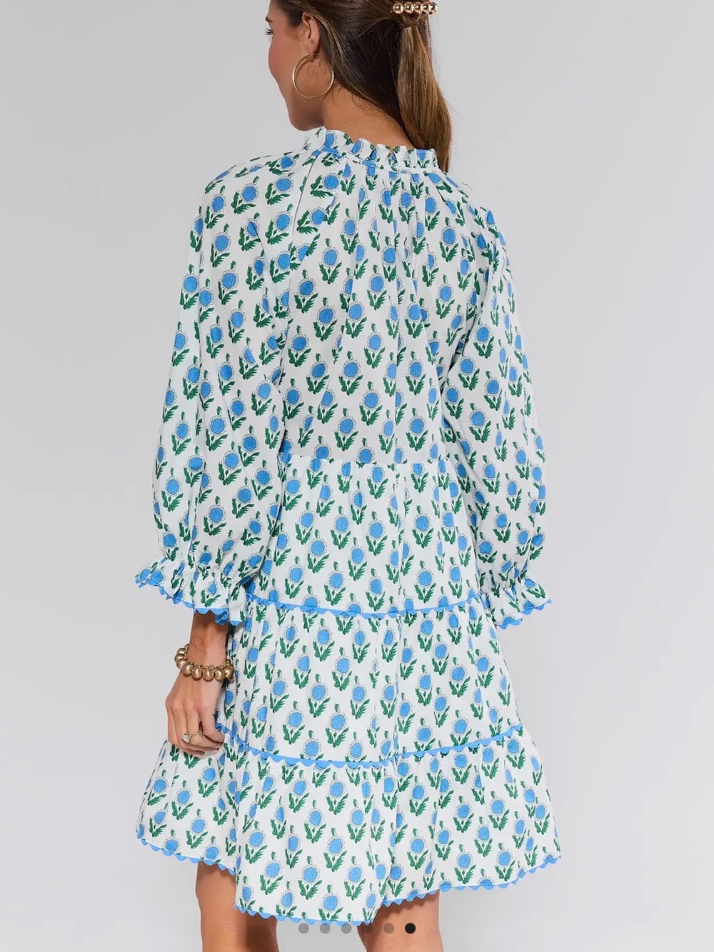 Avara Blue and Green Floral Tiered Women's Dress